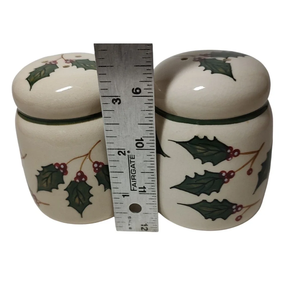 Vintage Ceramic Christmas Holly Salt and Pepper Shakers Red Green Holiday Season